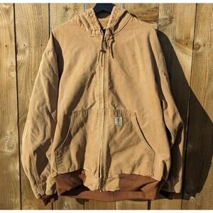 Carhartt Hooded Active Jacket Men's XL/XXL Brown Canvas Duck Thermal Lined Work